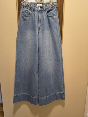 H&M Light Blue Braided-Waist Wide Leg Jeans